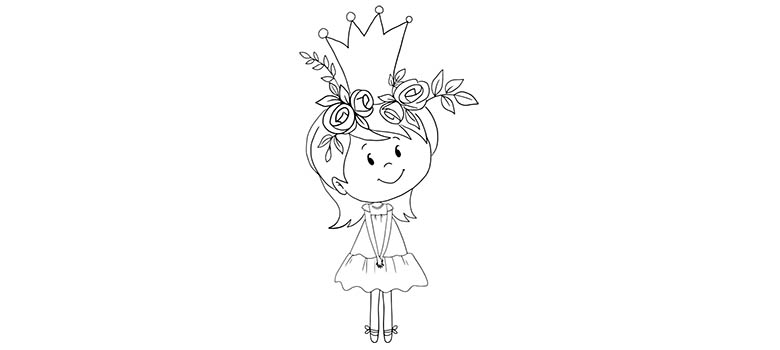 Urocza malutka księżniczka z koroną na głowie. Kolorowanka z księżniczką.