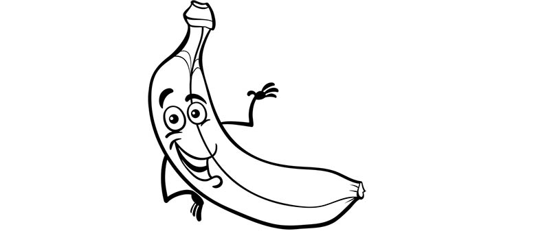 Kolorowanka radosny banan. Śmieszna kolorowanka z bananem w roli głównej.